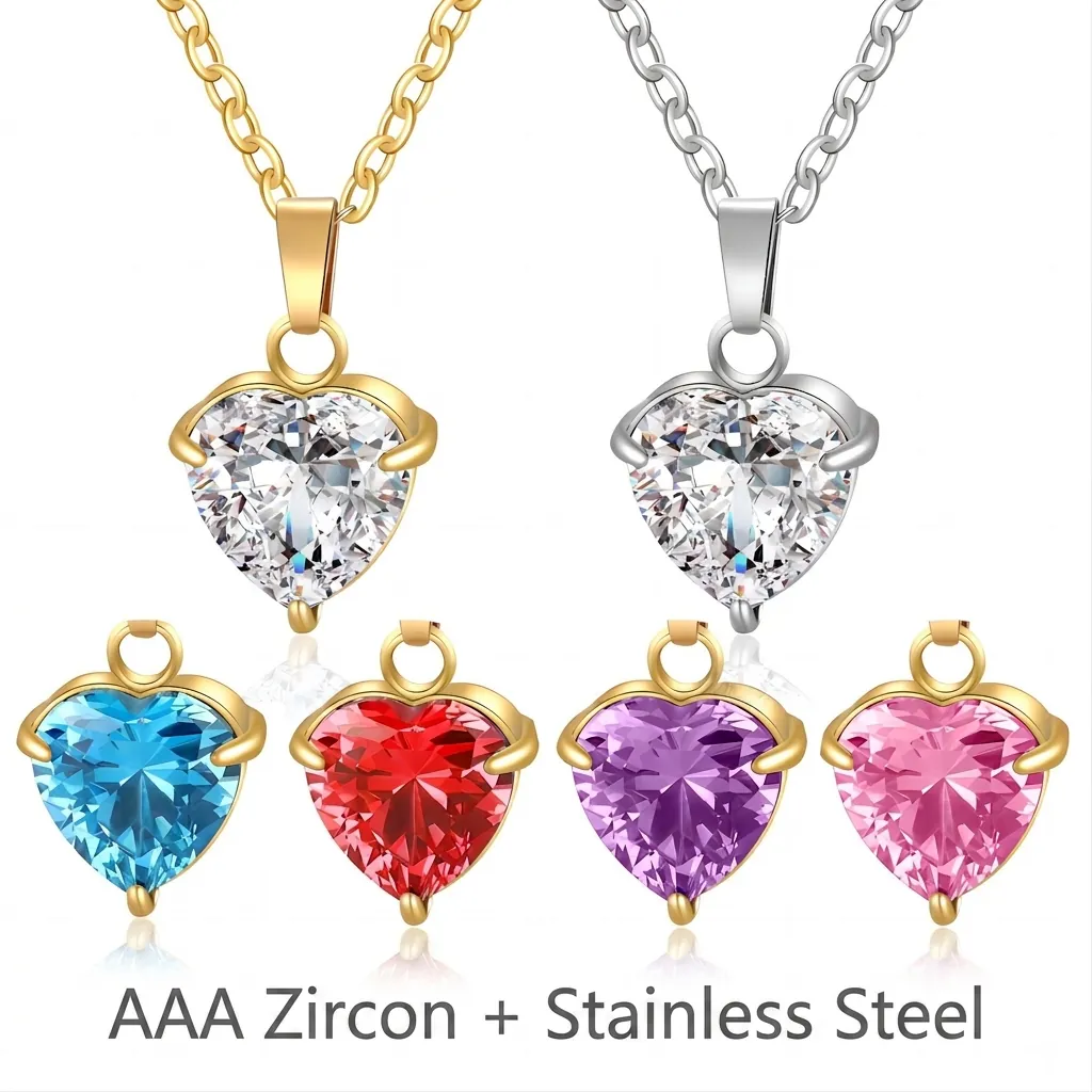 Collana Con Pendente A Cuore Pietra Portafortuna AAA Zirconia Acciaio Inossidabile Placcato Oro 18K Minimalista Elegante