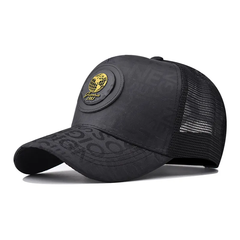 Retro Trucker Hat Breathable Mesh Back Baseball Cap With Globe Patch Letter Print Adjustable Snapback For Men Women