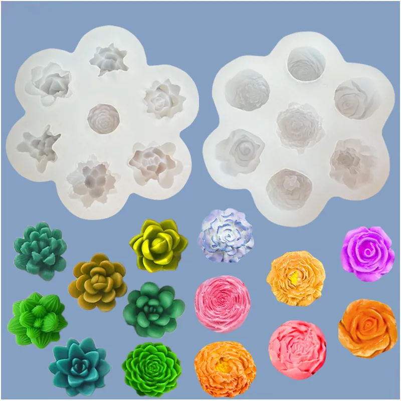 Silicone Mold Flower Succulent Shape For Fondant Cake Decoration Candle Making DIY Handmade Crafts 3D Design