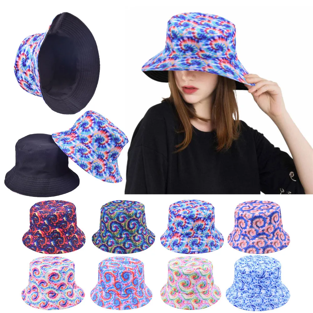 Cappello Alla Pescatora Cotone Tie Dye Stampato Reversibile Protezione Solare Aperto Spiaggia Viaggio Streetwear Moda Per Uomo Donna