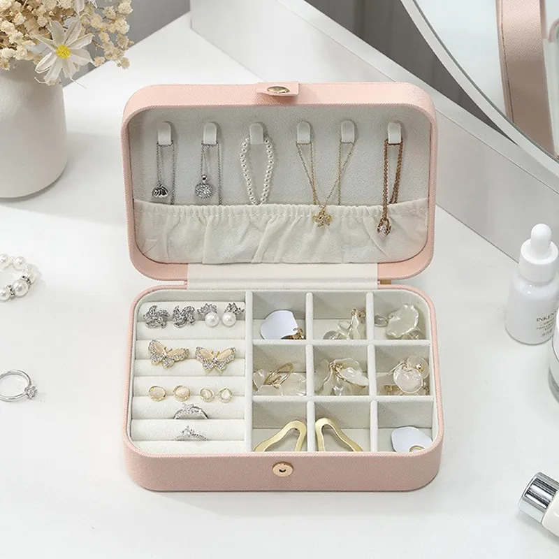 Portable PU Leather Jewelry Box Organizer Travel Case For Earrings Rings Necklaces Storage Display Box For Women