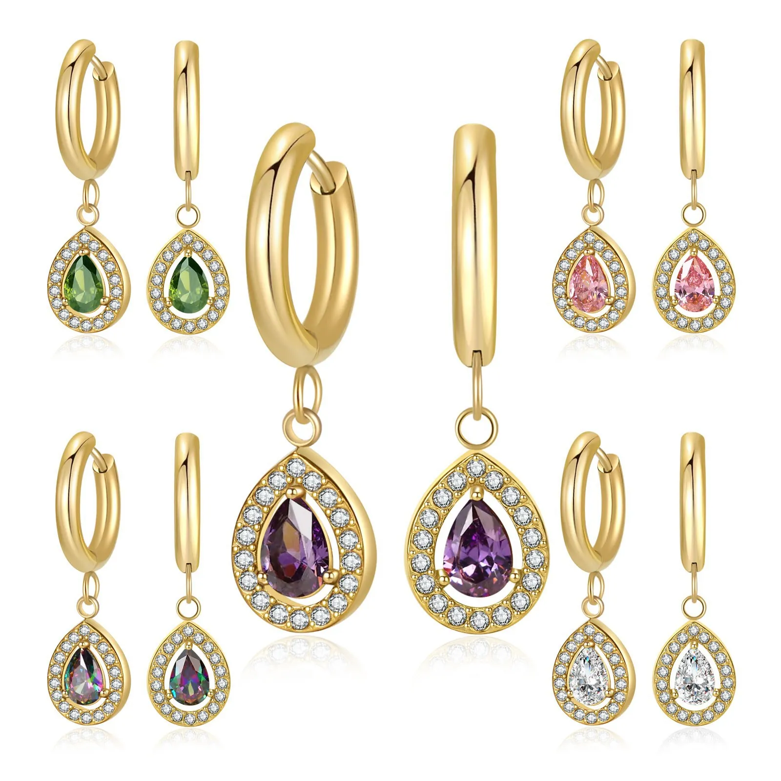 Fashion Stainless Steel Zirconia Water Drop Hoop Earrings For Women Pave Pear Cut Dangle Earrings Light Luxury Jewelry Gift