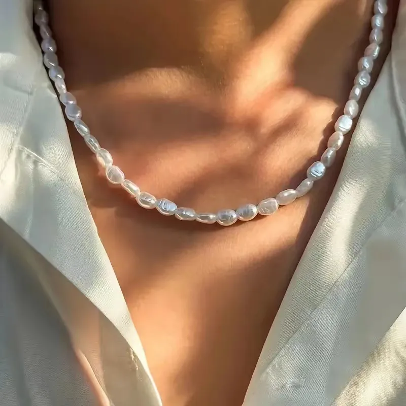 Collana Di Künstliche Perle Barocche Künstliche Perle Imitazione Irregolari Gioielli Moda Minimalista Per Donna Uomo Bianco