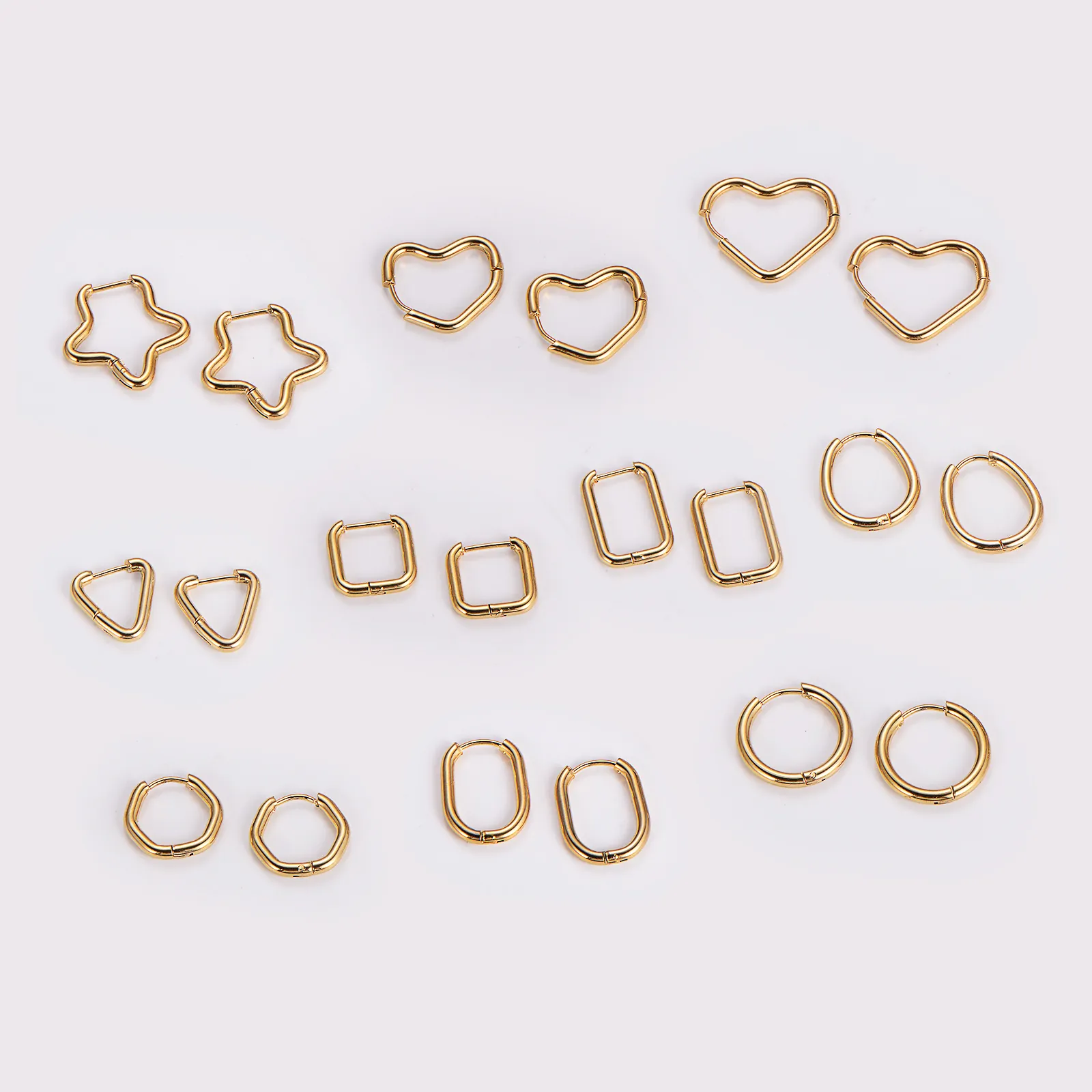 Minimalist Geometric Hoop Earrings Stainless Steel Gold Plated Heart Star Triangle Square Shape Jewelry For Women