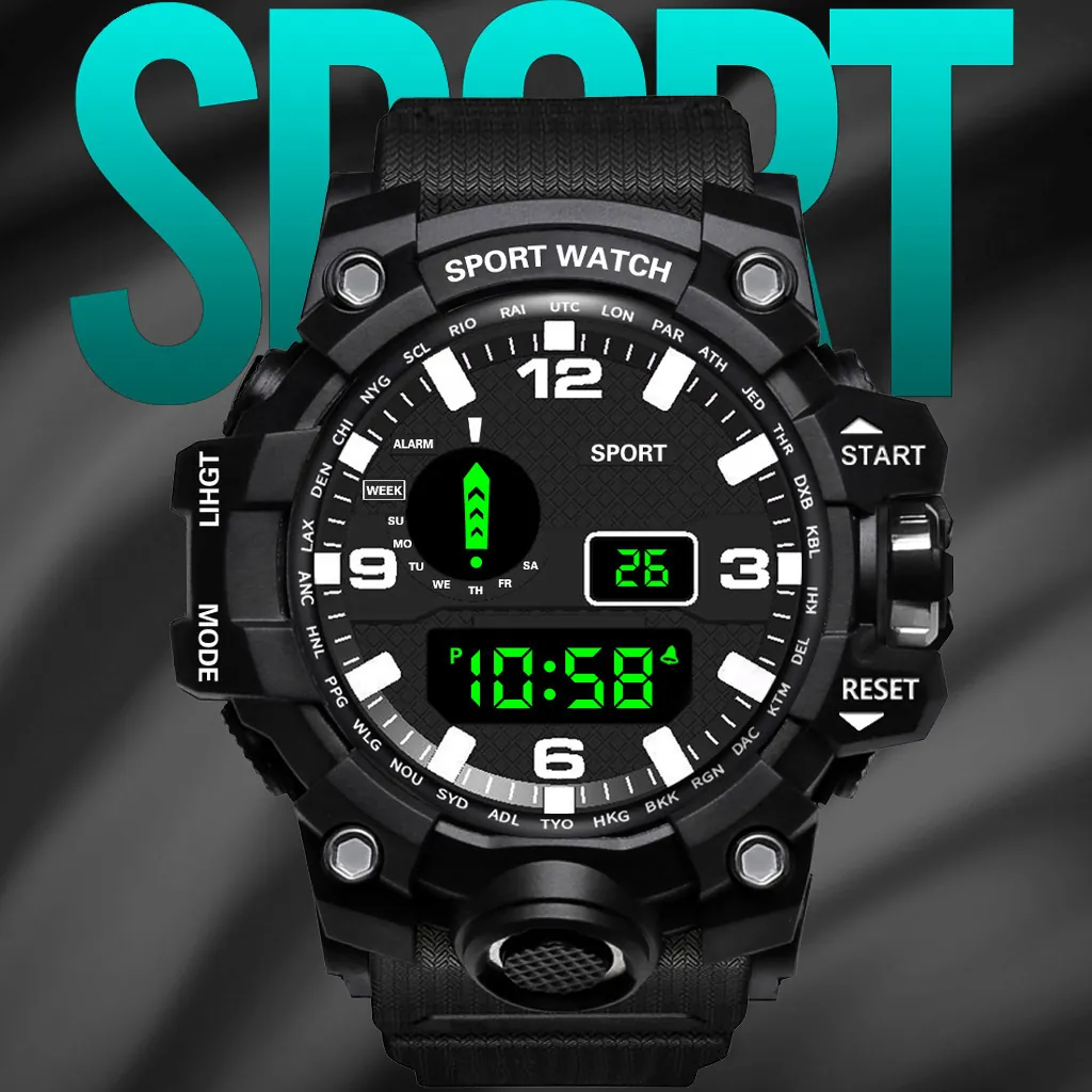 Men's Sports Watch Digital Analog Dual Display Multifunctional Alarm Luminous Outdoor Running Tactical Fashionable