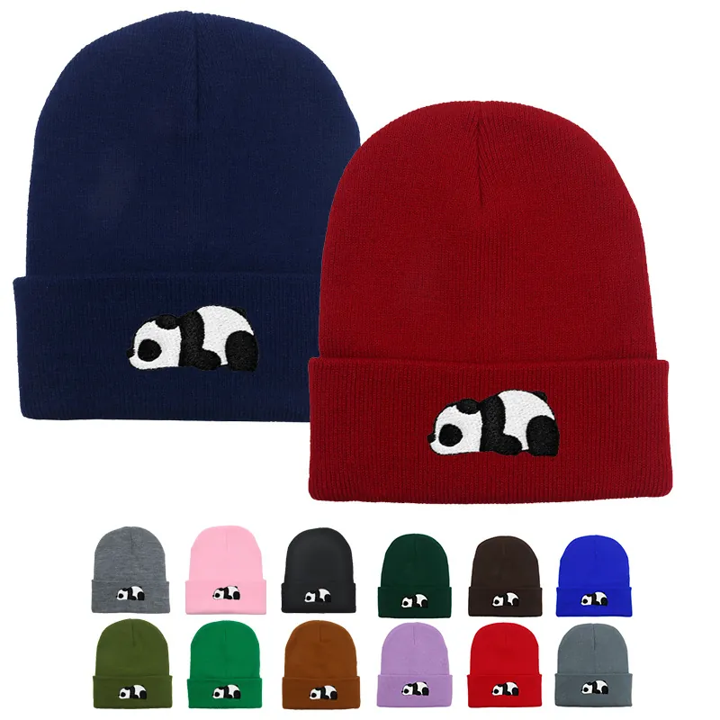 Süße Panda Stickerei Strickmütze Für Damen Herren Winter Warm Weich Polyacryl Slouchy Ski Skull Cap Mode Accessoire Täglich