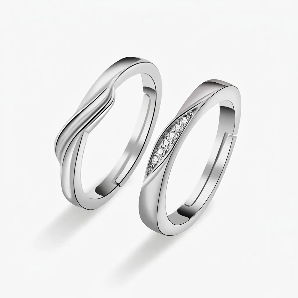 Twisted Moebius Couple Rings Copper Adjustable Open Finger Ring Zirconia Inlaid Minimalist Jewelry For Men And Women