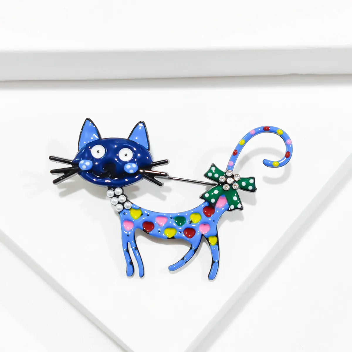 Broche Chat Dessin Animé En Alliage Émail Strass Künstliche Perle Synthétique Bijoux Animaux Pour Femmes Hommes Accessoires De Vêtements Créatifs