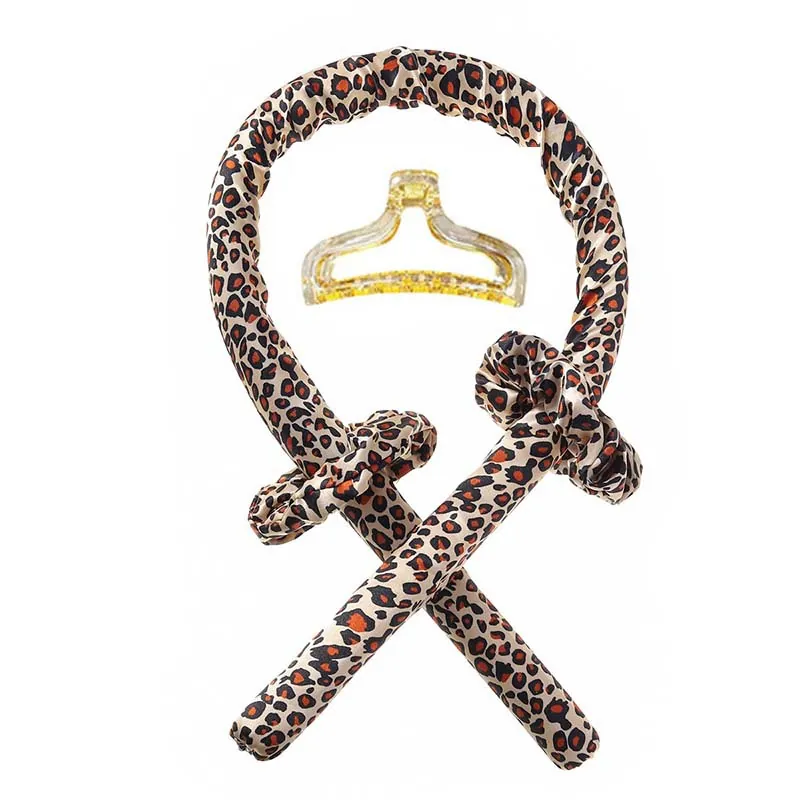 Heatless Hair Curler Satin Ribbon Leopard Print DIY Soft Foam Rod Hair Scrunchies And Plastic Clip Styling Tools For Women