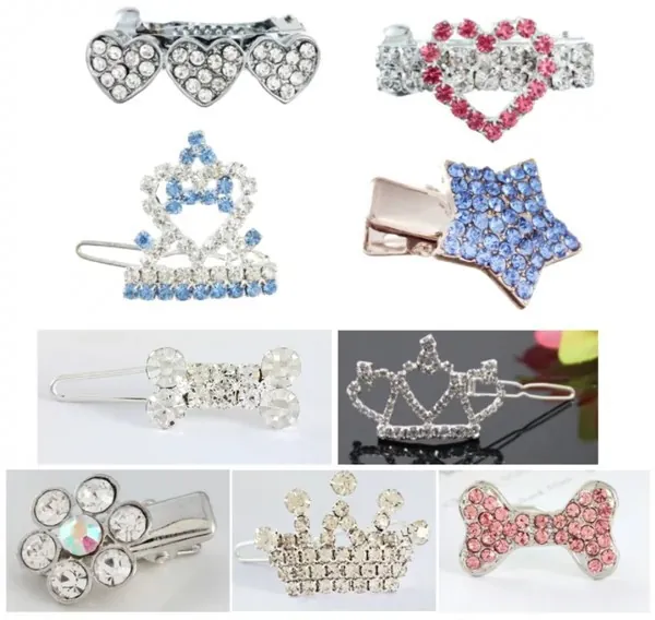 Barrettes en Strass pour Animaux Accessoires Cheveux Chien Cristal Cœur Étoile Couronne Motif Os Épingle à Cheveux en Alliage pour Petits Chiens Chats Enfants