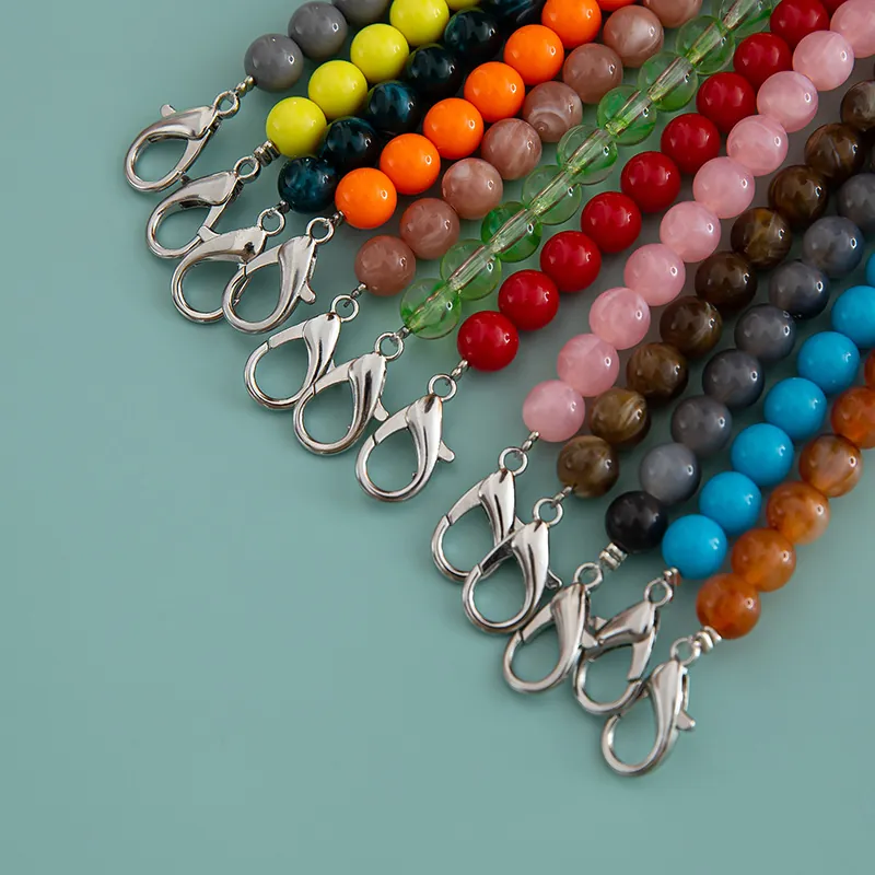 Tracolla Borsa Perline Marmo Acrilico Colorata Versatile Cordino Telefono Mascherina Con Chiusura Moschettone Argento