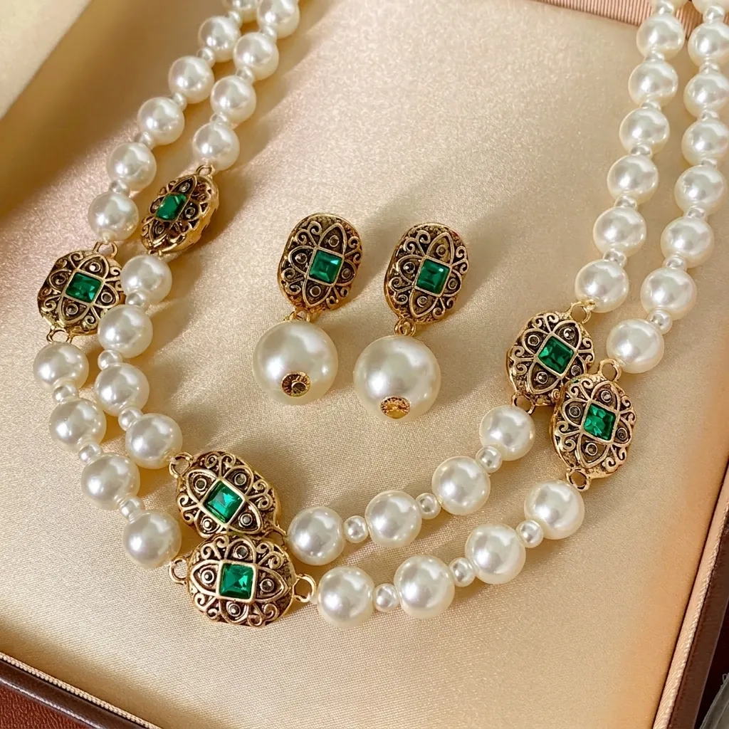 Collana Di Künstliche Perle A Doppio Strato E Orecchini Di Strass Con Perno In Argento Gioielli Vintage Lega Elegante