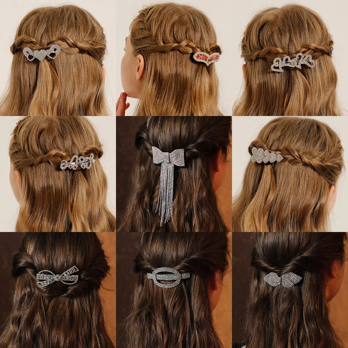 Elegant Rhinestone Hair Clips Bowknot Heart Shape Sparkling Imitation Artificial Pearl Barrettes Party Hairpins For Women