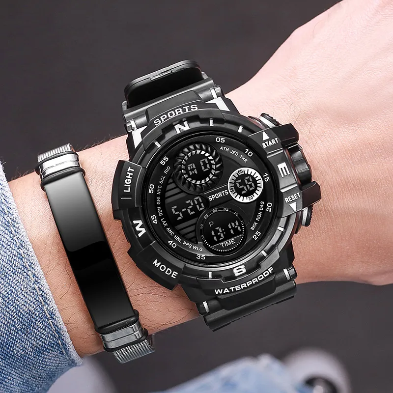 Korean Style Digital Sports Watch For Men Women Students Waterproof LED Night Light Large Dial Outdoor Electronic Watch