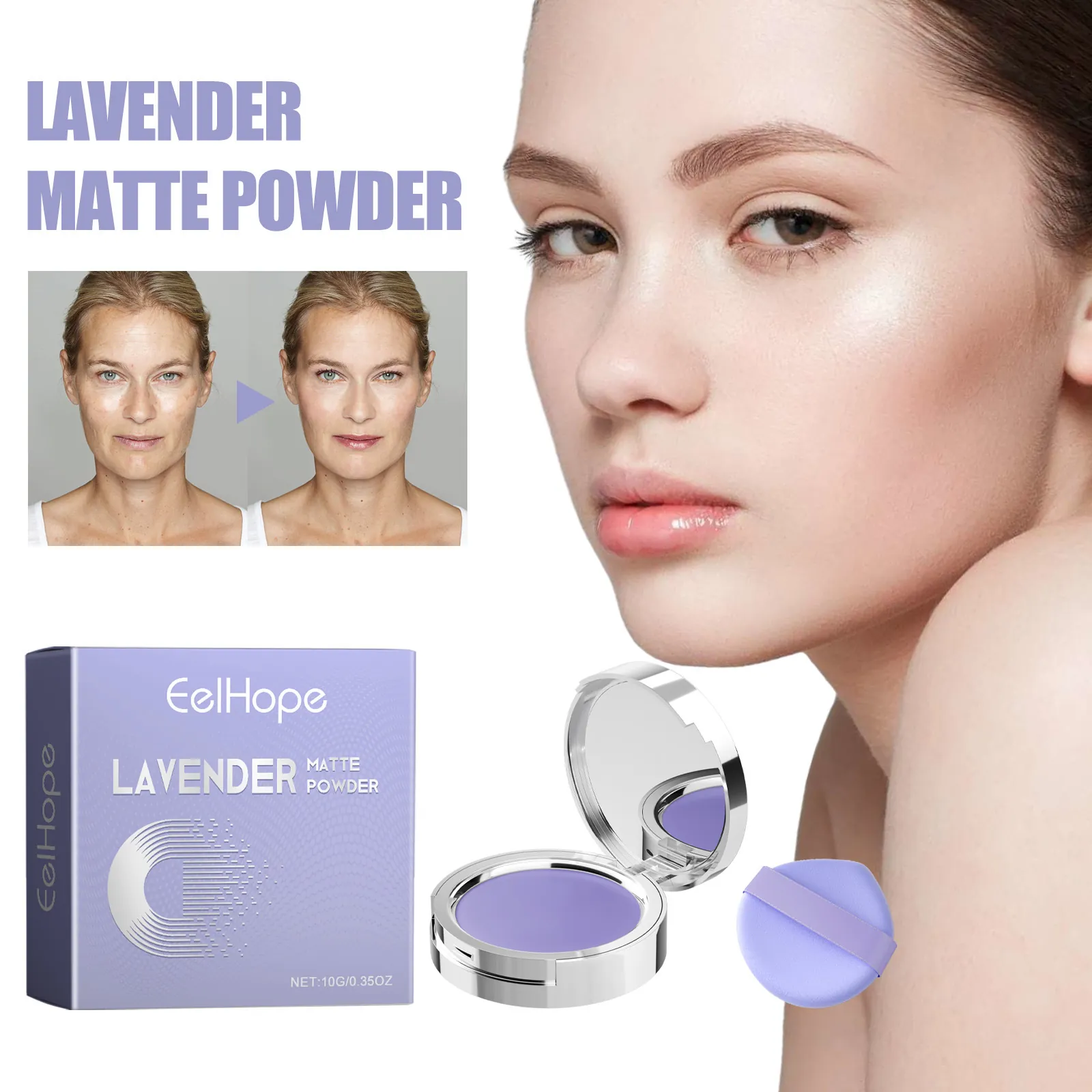 Lavender Matte Powder Pressed Setting Powder Oil Control Long Lasting Brightening Waterproof Makeup With Mirror And Puff