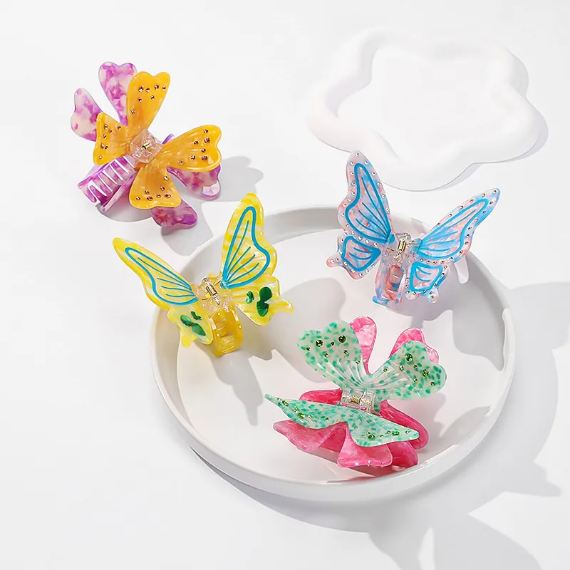 Butterfly Hair Claw Clip Acetate Rhinestone Elegant Fairy Shark Hairpin For Women Updo Styling Accessories