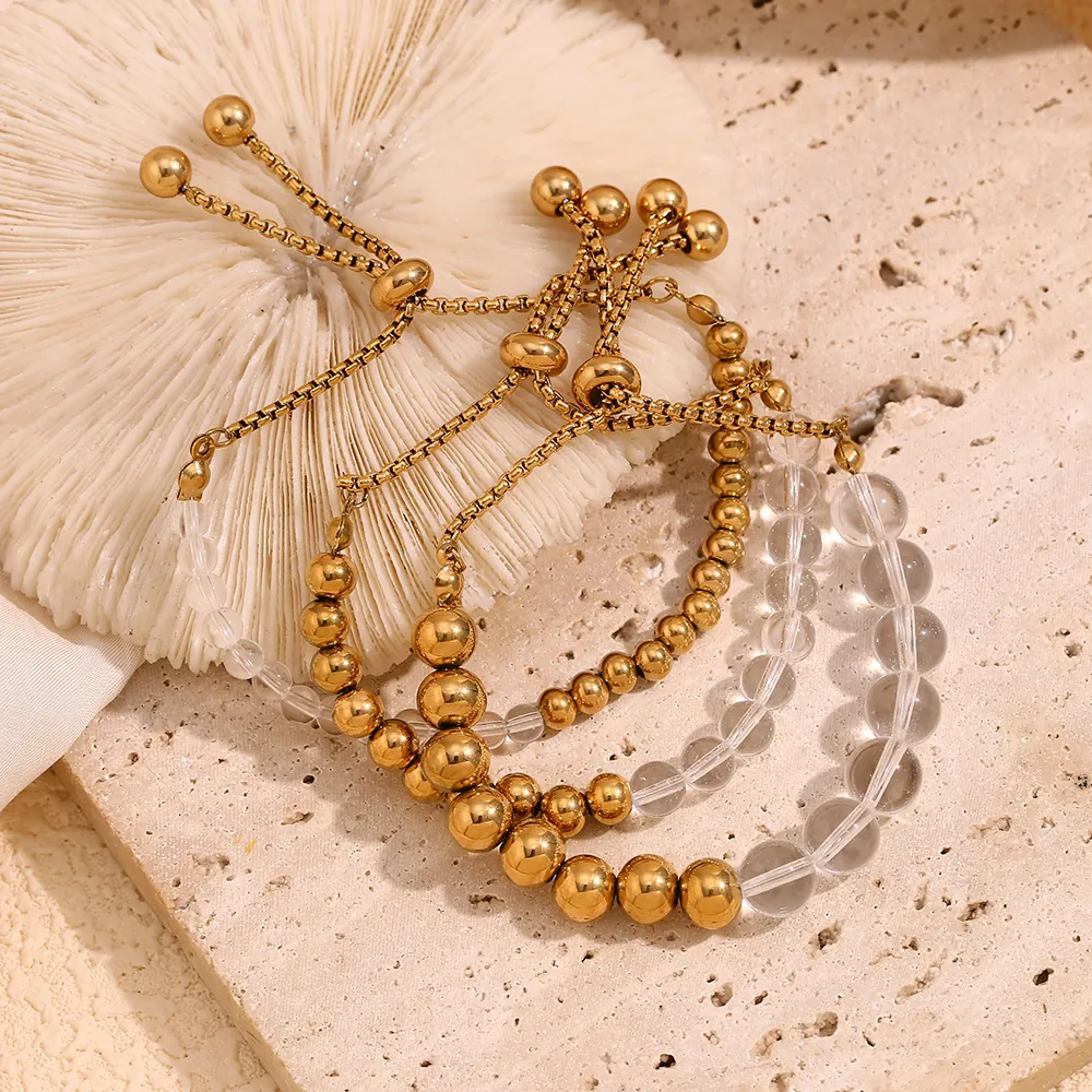 Adjustable Bolero Bracelet 18K Gold Plated Stainless Steel And Acrylic Beads Splicing Vintage Minimalist Jewelry Women