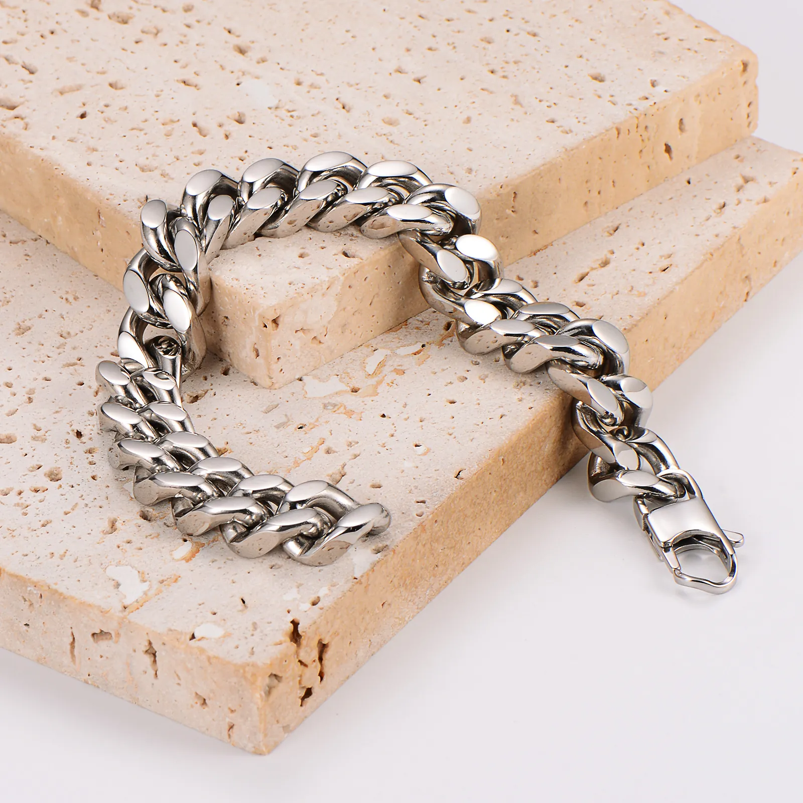 Men Cuban Chain Bracelet Stainless Steel Heavy Bold Link Polished Jewelry Masculine Fashion Accessory