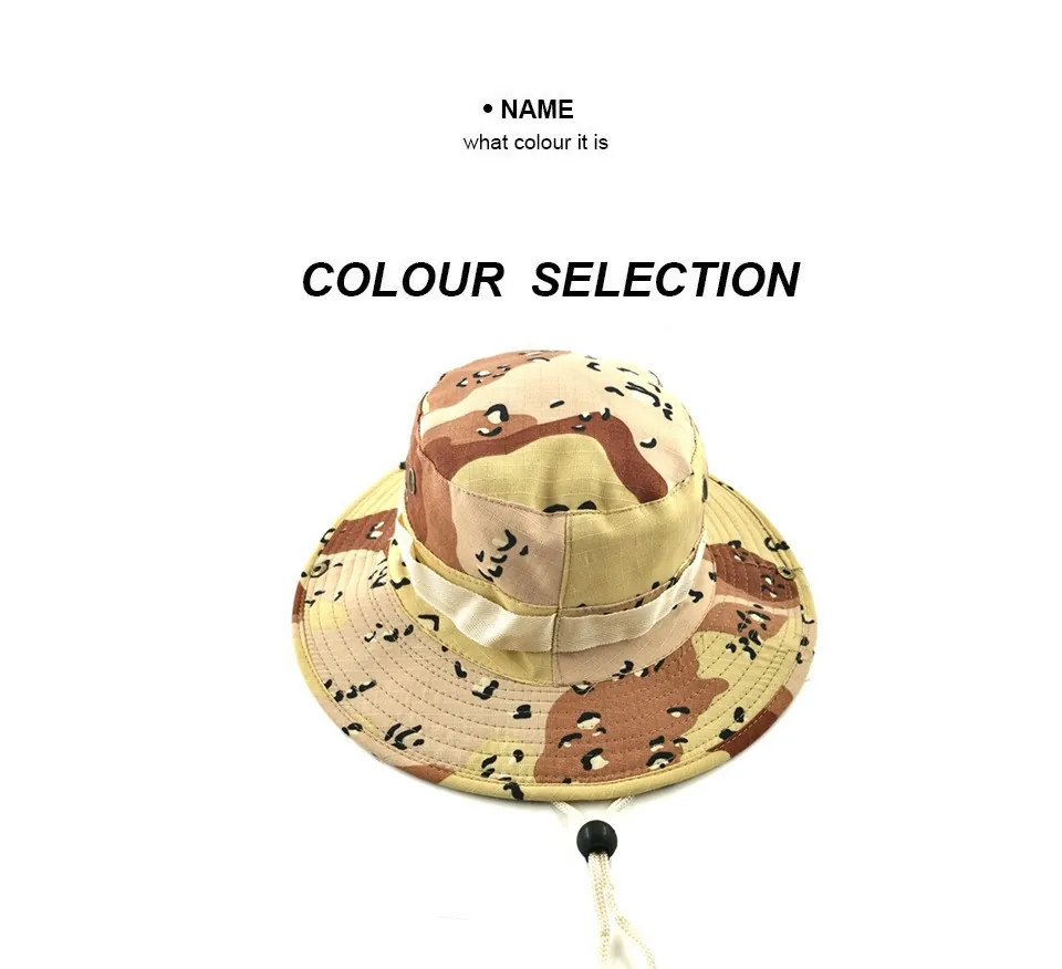 Men Outdoor Camouflage Boonie Hat Nylon Breathable Sun Protection Bucket Hat With Adjustable Drawstring Tactical Fishing