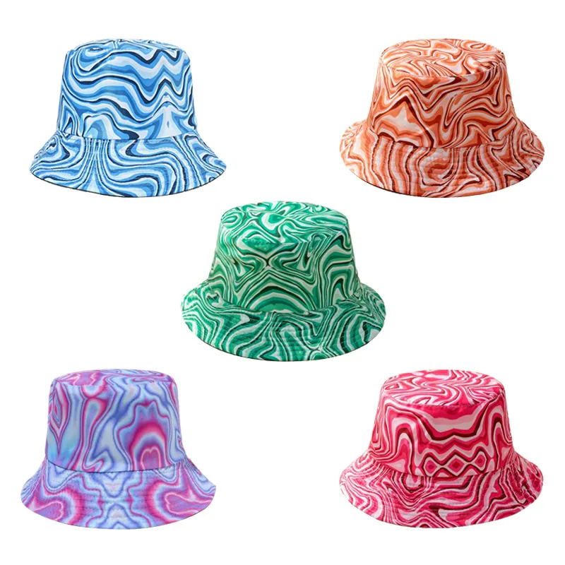 Double Sided Bucket Hat For Women Marble Print Tie Dye Acrylic Sun Protection Breathable Foldable Outdoor Summer Travel