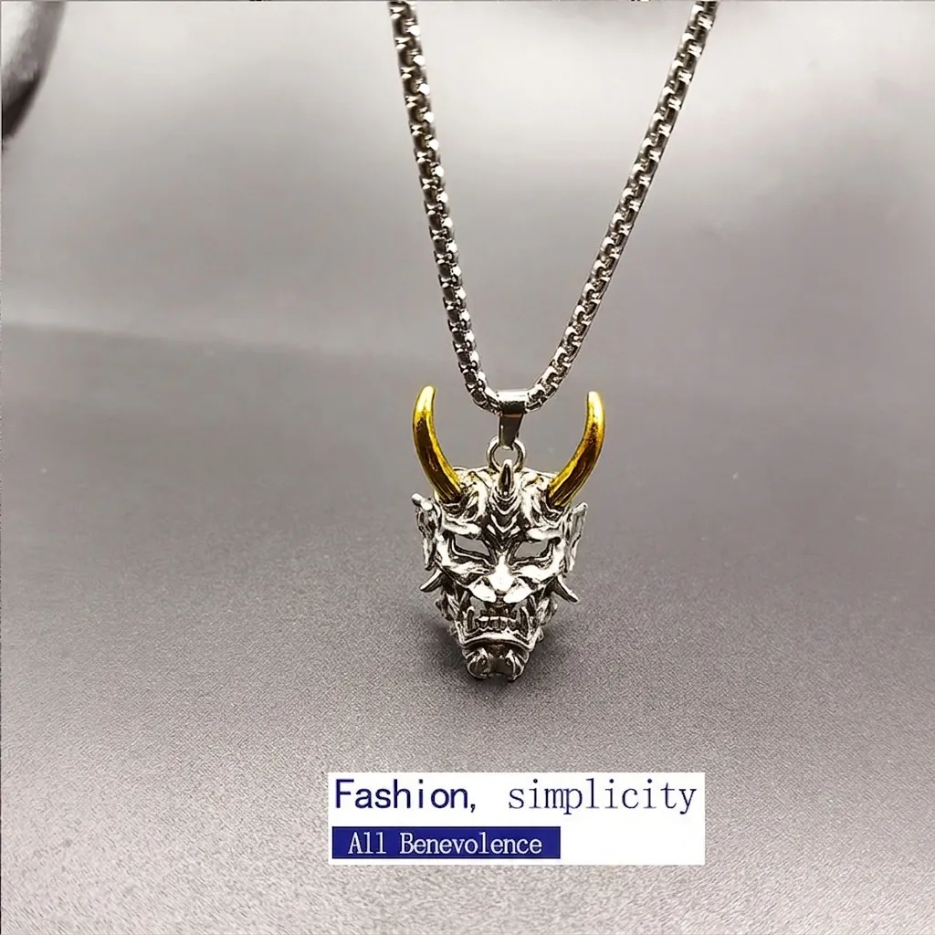 Hannya Mask Pendant Necklace Vintage Stainless Steel Venetian Chain Alloy Retro Hip Hop Punk Jewelry For Men Women