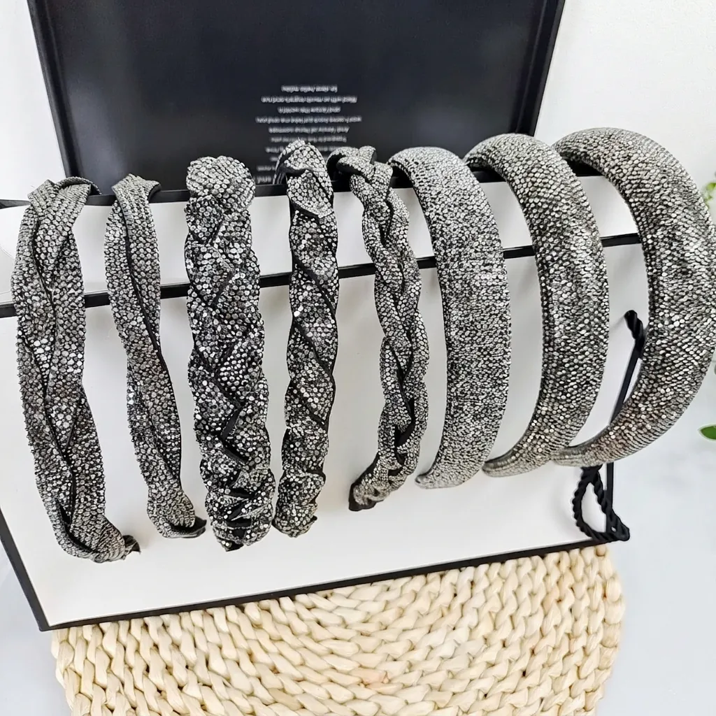 Elegant Rhinestone Braided Headband Padded High Crown Sparkly Crystal Vintage French Style Hair Accessories For Women