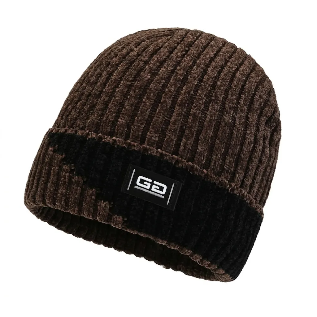 Men Winter Knit Beanie Striped Chenille Acrylic Warm Windproof Slouchy Beanie Hat For Outdoor Riding Daily Wear