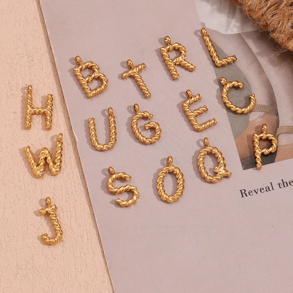 Initial Letter Pendant Stainless Steel Gold Plated Twisted Rope Alphabet Charms For DIY Jewelry Making Accessories