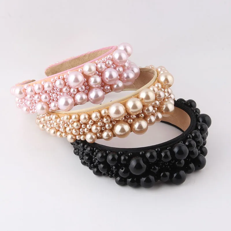 Elegant Faux Artificial Pearl Wide Headband For Women Fashion Woven Retro Hair Band Accessories For Party Dance
