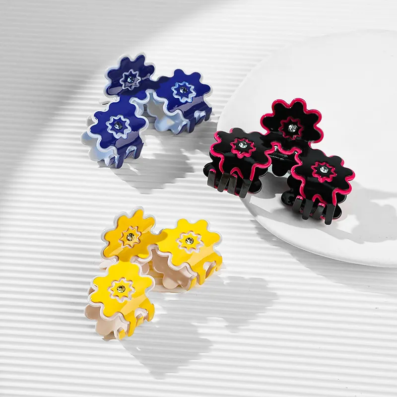 Flower Hair Claw Clips Acetate Resin With Rhinestone Sweet Elegant Hair Accessories For Women Non-Slip