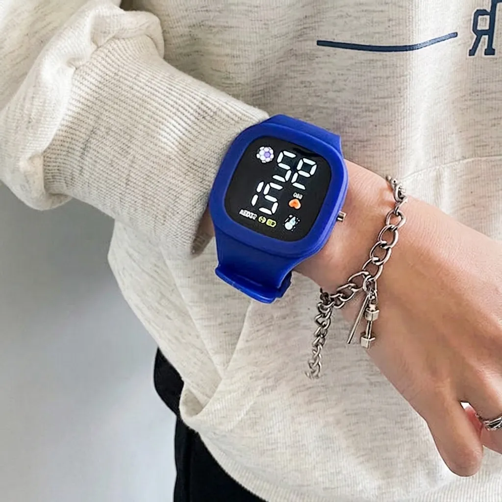 Fashion Square LED Digital Watch For Students Ins Style Silicone Strap Electronic Wristwatch School Sports Casual Watch