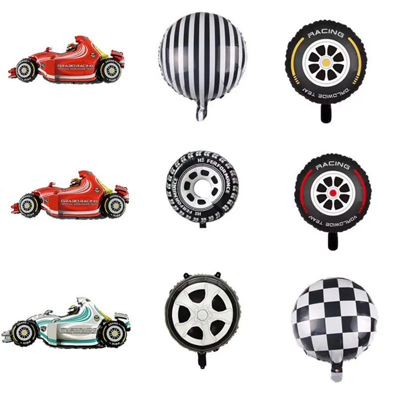 Palloncini In Alluminio Tema Auto Da Corsa Pneumatico Bandiera A Scacchi Decorazioni Per Feste Di Compleanno Per Ragazzi