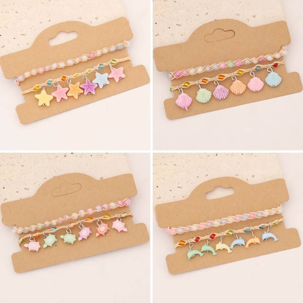 Bracelets Animaux Océan Bohème Charmes Étoile De Mer Dauphin Tortue Coquillage Perles De Rocaille Corde Tissée Bijoux Femmes