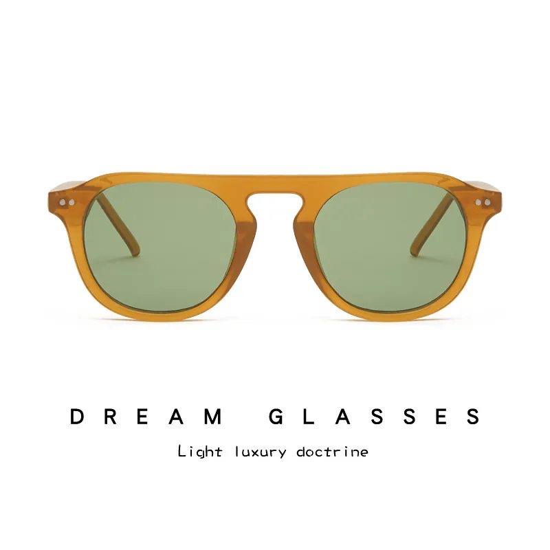 Retro Flat Top Sunglasses With Plastic Frame AC Lens UV400 Protection Fashion Rivets Eyewear For Men Women Trendy