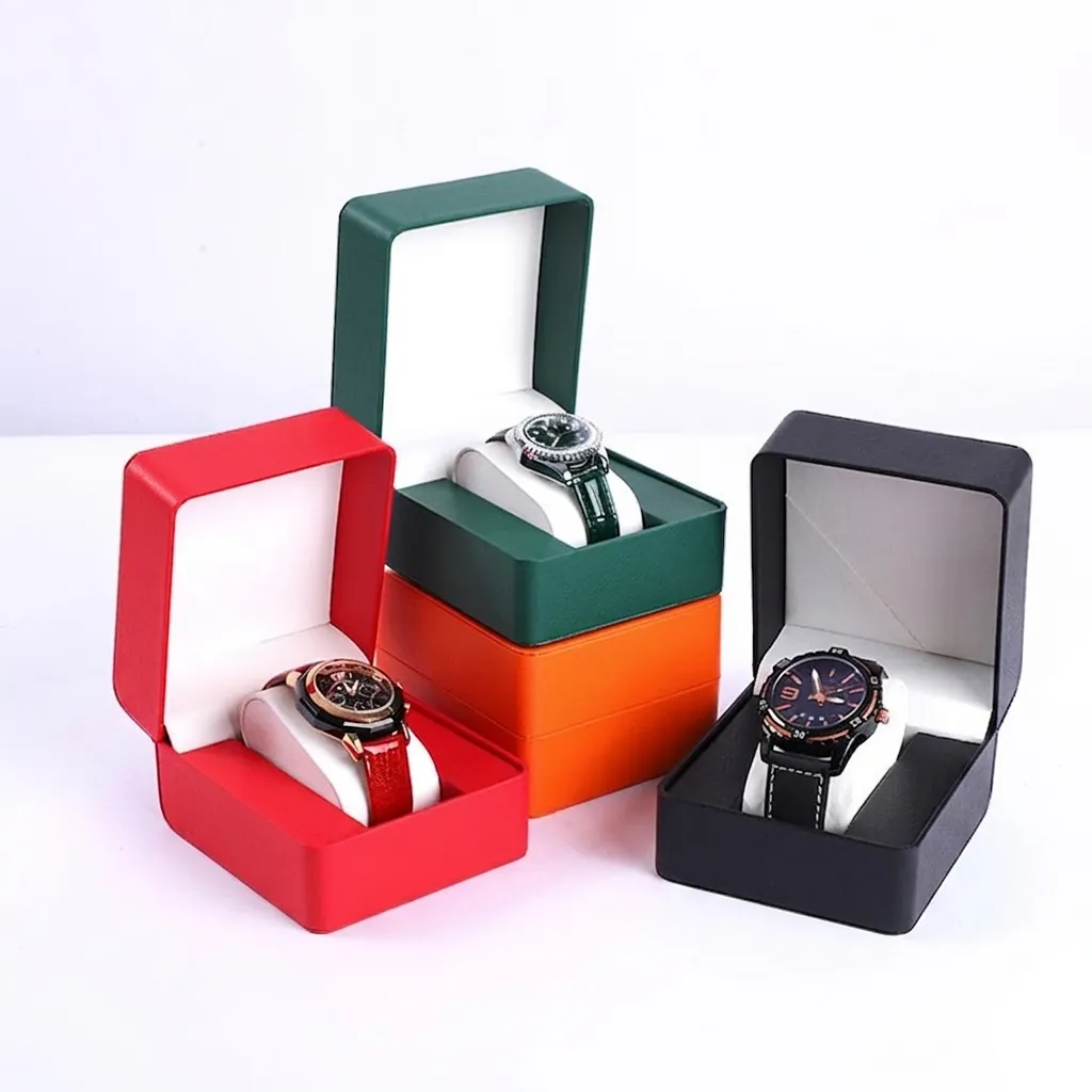Luxe PU Lederen Horlogedoos Individuele Organiser Met Zacht Fluwelen Kussen Minimalistisch Stiksel Flip Opbergdoos Voor Cadeau Sieraden