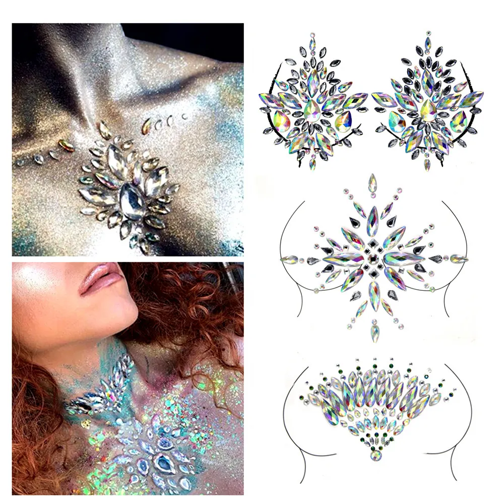 Gioielli Per Il Corpo Tatuaggi Adesivi Resina Strass Cristalli Acrilici Autoadesivi Iridescenti Per Rave Party Festival