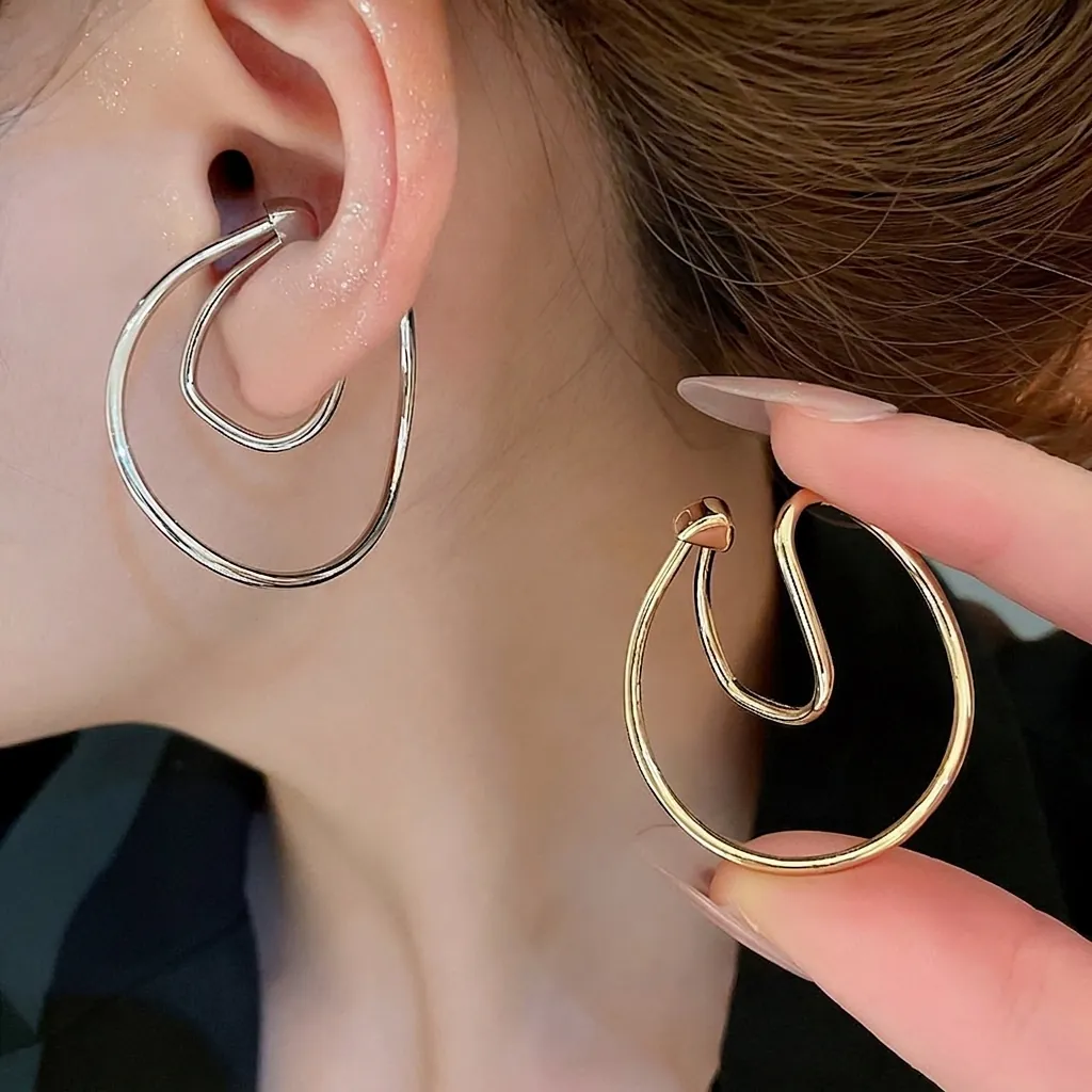 Irregulär Geometrisch Doppelring Ohrmanschette Ohne Piercing Minimalistisch Verdreht Metall Schmuck Für Frauen
