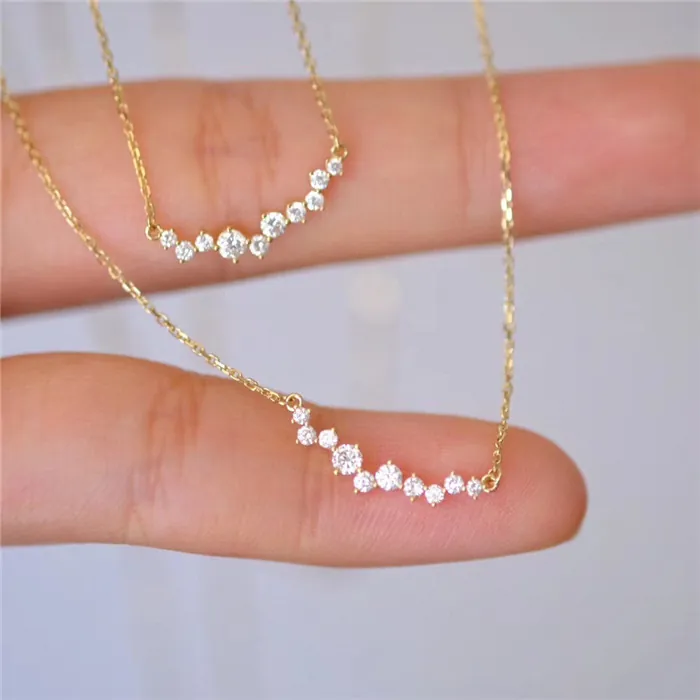 Minimalist 925 Sterling Silver Smile Pendant Necklace For Women Elegant Gold Silver Plated Rhinestone Clavicle Chain Jewelry
