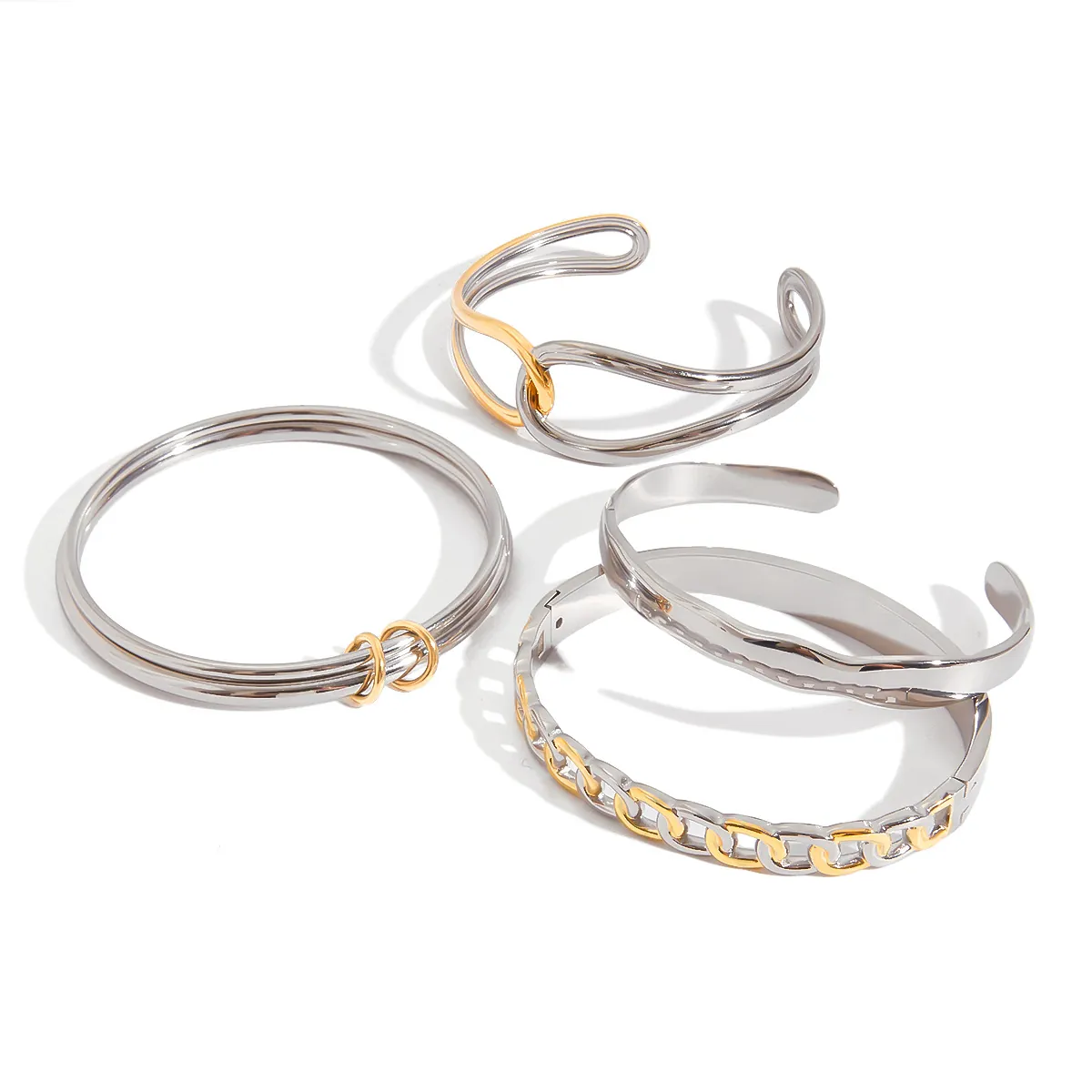 Bracelet Jonc En Acier Inoxydable Bicolore Plaqué Or 18K Empilable Géométrique Anneau Lié Bijoux Imperméables Femmes
