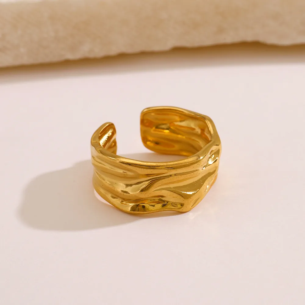 Anello Aperto Forma Irregolare Acciaio Inossidabile Regolabile Texture Lava Gioielli Moda Vintage Minimalista Per Donne
