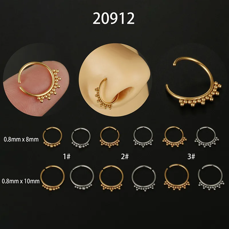 Nose Hoop Ring 316L Stainless Steel Round Ball Beads Piercing Jewelry Cartilage Earring Septum For Women Men
