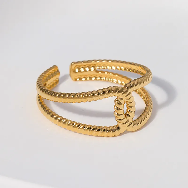 Bague Réglable En Acier Inoxydable Vintage Corde Torsadée Double Couche Bijoux Géométriques Minimalistes Pour Femmes
