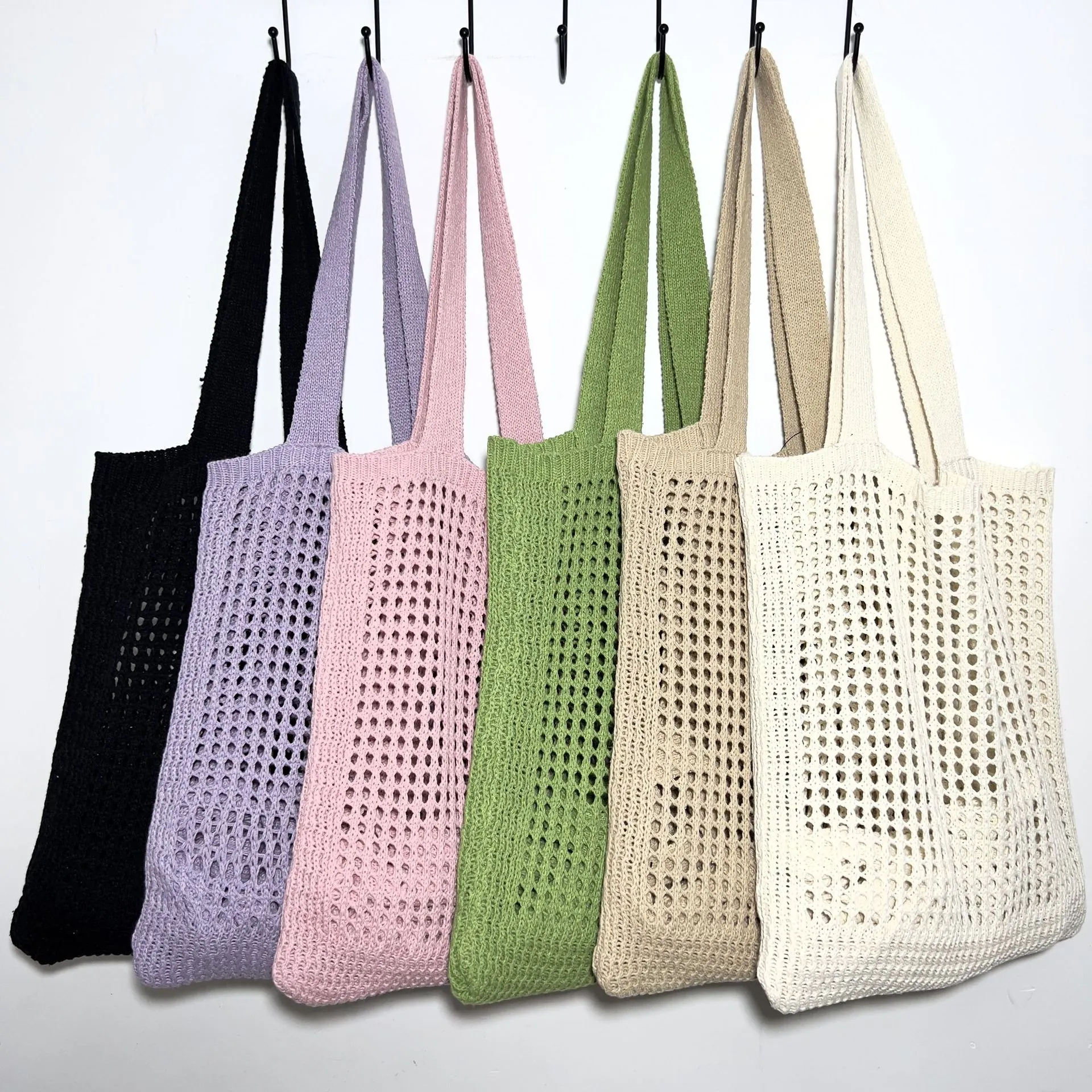 Women Knitted Tote Bag Hollow Mesh Crochet Shoulder Handbag Casual Summer Beach Vacation Polyester Large Capacity
