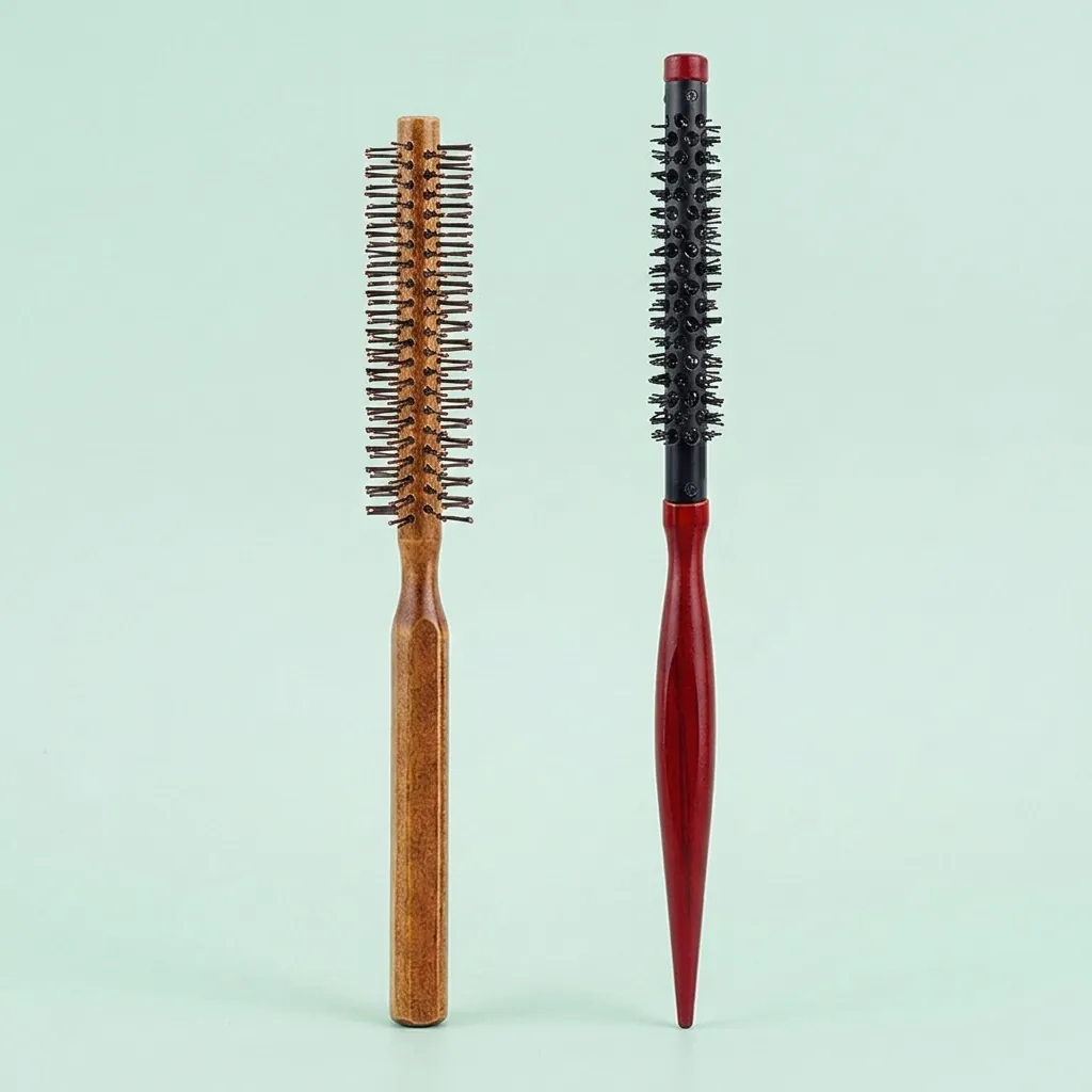 Brosse À Cheveux Ronde Manche En Bois Tube Aluminium Poils Nylon Pour Boucles Volume Coiffage Salon Professionnel