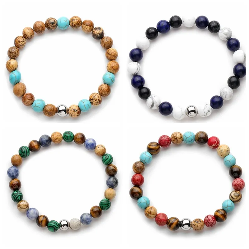 Bracelet En Perles De Pierre Naturelle Oeil De Tigre Lapis Lazuli Fait Main Élastique Bijoux Hommes Femmes