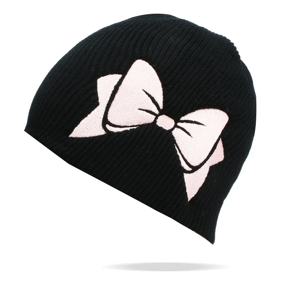 Berretto In Maglia Da Donna Con Fiocco Ricamo Caldo Inverno Cappello Y2K Moda Acrilico Morbido Accessorio