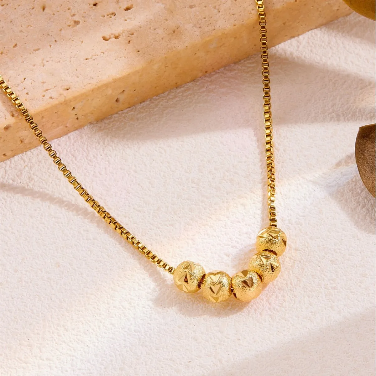 Multiple Round Beads Pendant Necklace Stainless Steel Frosted Textured Gold Plated Elegant Minimalist Jewelry For Women