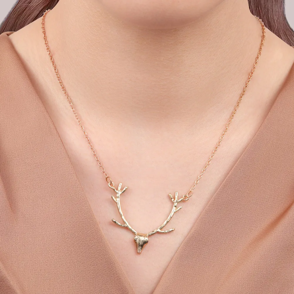 Chic Antler Pendant Necklace Zinc Alloy Adjustable Elk Horn Charm Jewelry For Christmas Daily Wear Women