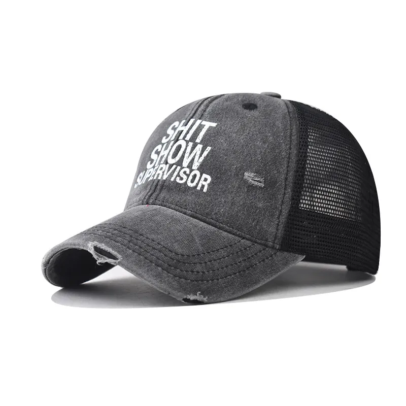 Distressed Trucker Hat Gewaschene Baumwolle Mesh Baseballkappe Shit Show Supervisor Druck Outdoor Sonnenschutz Unisex Verstellbar