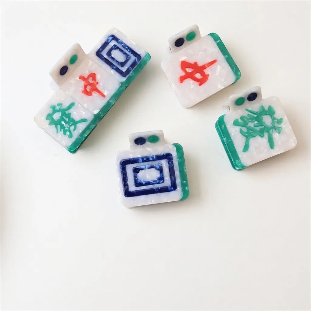 Mahjong Tile Hair Claw Clip Acetate Marble Texture Niche Design Shark Clip Creative Hair Accessory For Women